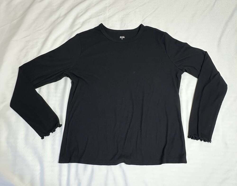 a.n.a a new approach Black Ribbed Long Sleeve Lettuce Edge Top XL